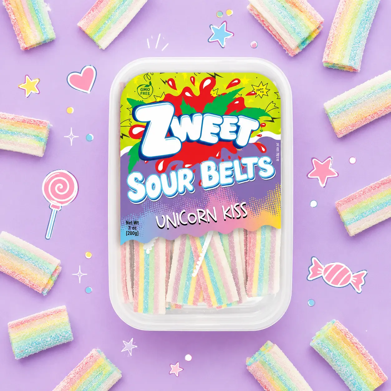 Unicorn Kiss Sour Belts | Zweet | With Tongs for Sharing sour  sweet flavor