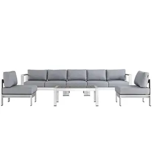 Modway Shore 6 Piece Outdoor Patio Aluminum Sectional Sofa Set, EEI-2565