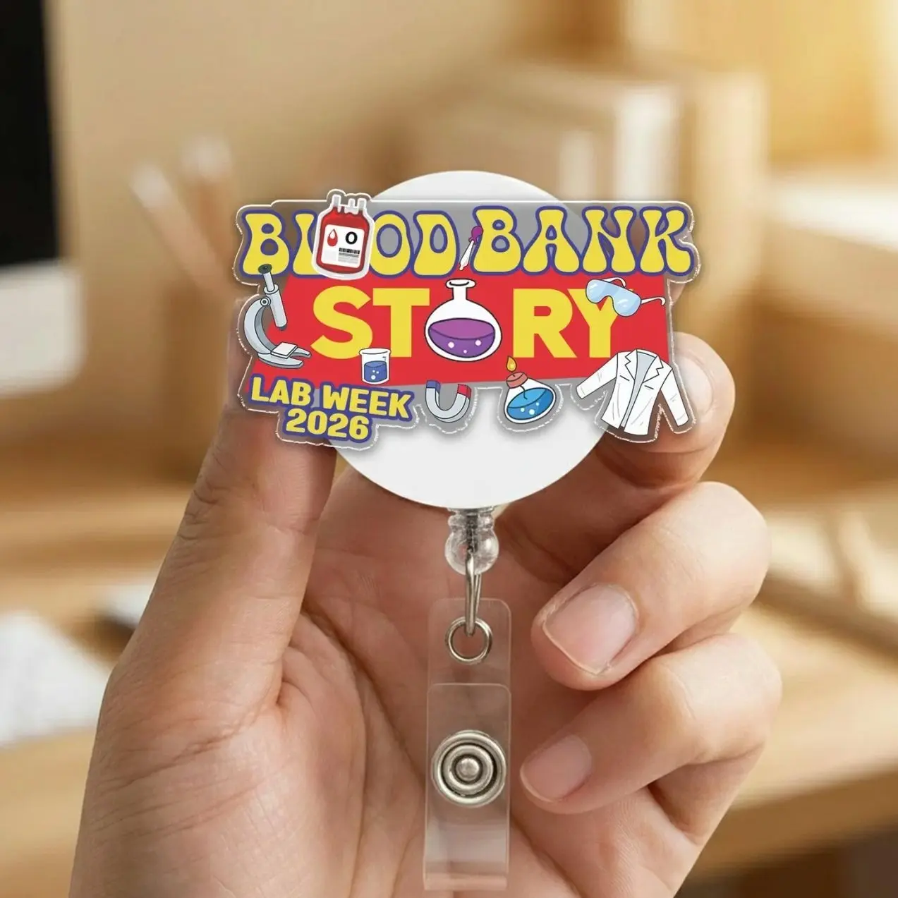 Lab Story Lab Week 2026 Retractable Badge Reel, Medical Lab Tech ID Holder Gift S71