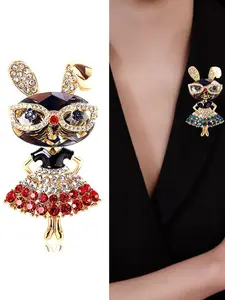 Cute Rabbit Brooch with Sparkling Artificial Crystal, Fashion Accessories for Clothing, Exquisite Animal Chest Flowers, Hat & Daily Party Accessory