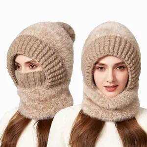 Sese Code Store Fleece-Lined Balaclava Beanie -Faux Fur Winter Face Covering Beanie, Warm Knit Thermal Hat for Head/Neck/Face