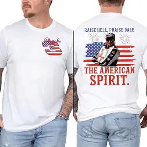 “Raise Hell Praise Dale” T-shirt, Dale Earnhardt-inspired T-shirt, American Spirit racing tee, Fourth of July racing fan T-shirt