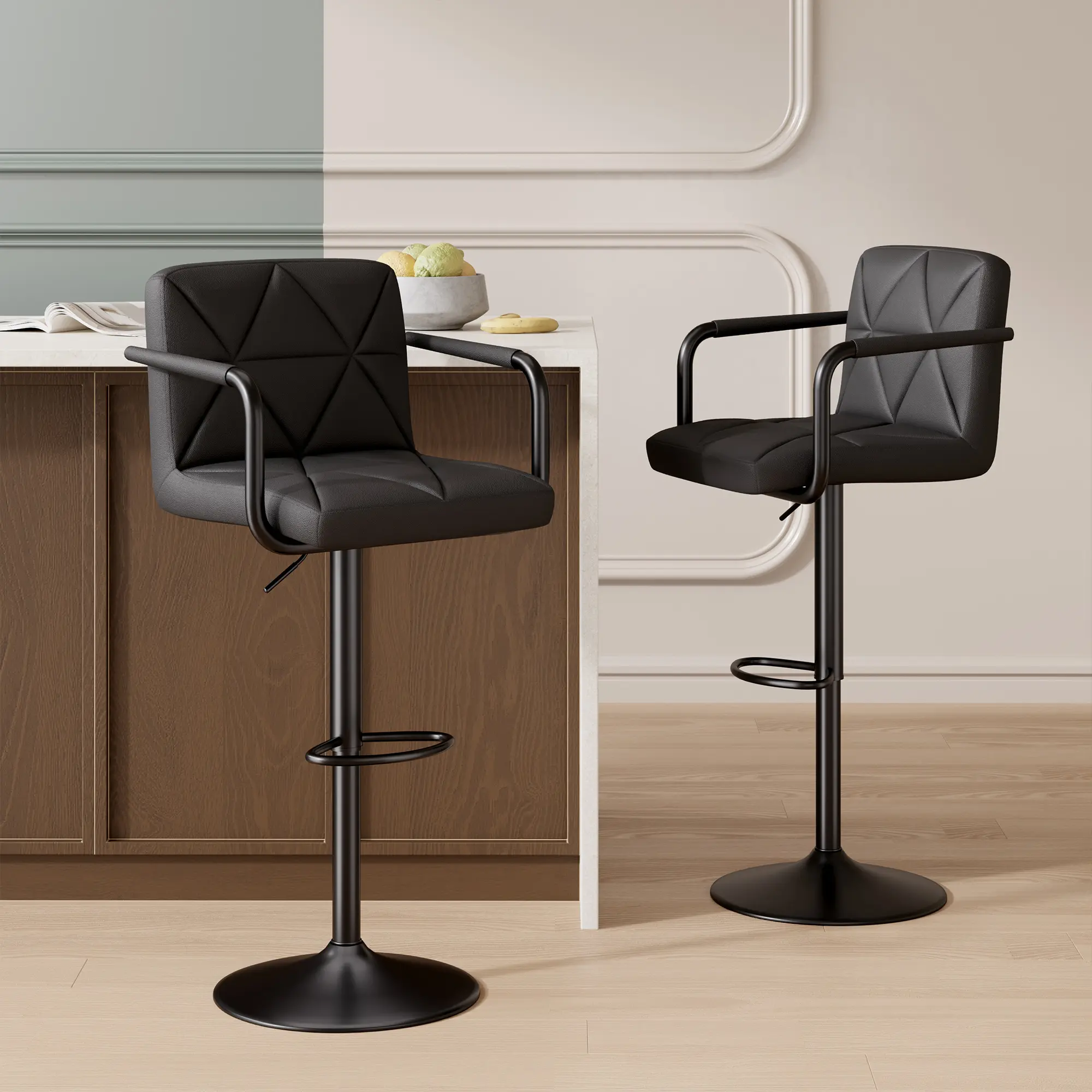 Modern Adjustable Height Bar Stool 2-Piece Set with Backrest and Armrest, Waterproof Kitchen Bar Stool Modern Adjustable Height Bar Stool 2-Piece Set with Backrest and Armrest, Waterproof Kitchen Bar Stool