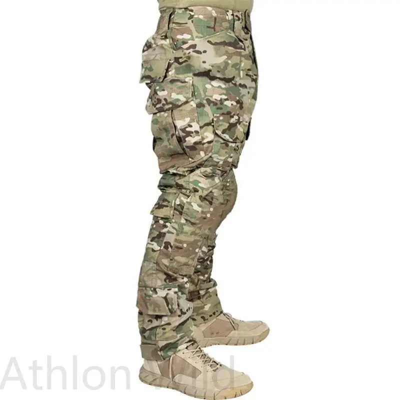 Men's Camo Tactical Cargo Pants With Knee Pads|     G2 Frogg Trousers Hiking Camping Training