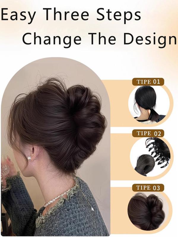 Women's Curly Hair Bun Clip-In Wig, Synthetic Extensions, Short Synthetic Hairpiece for Women & Girls, Perfect for Daily Use & Parties