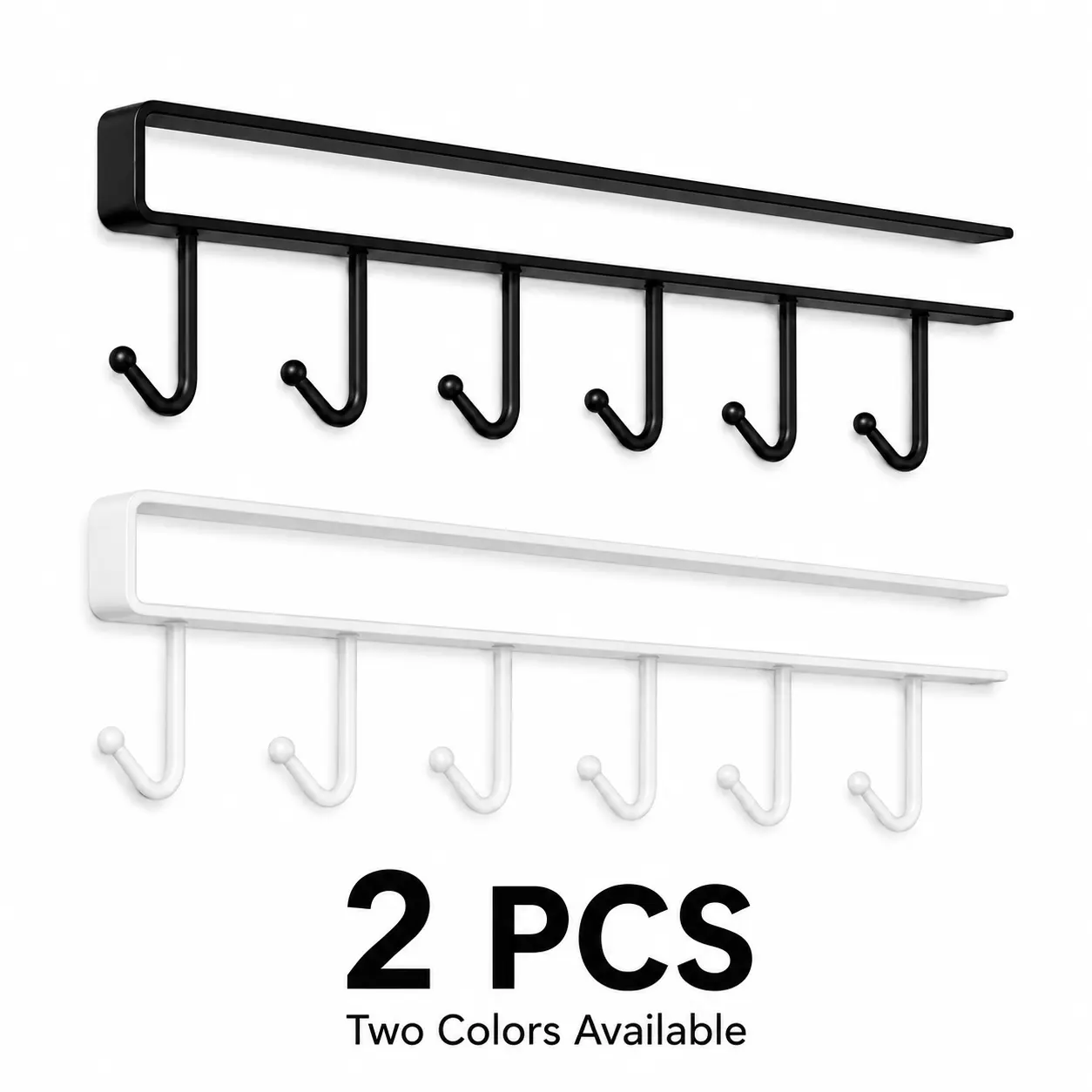 2 PCS No-Drill Kitchen Utensil Hanging Rack with Installation Kit - Wall-Mount Pot Hooks, Under-Cabinet Cup Holder, Multi-Use Home Organizer for Kitchen/Closet
