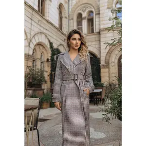 Casual Purple Checked Belted Coat