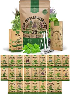 Organo Republic 25 Most Popular Herb Seeds Variety Pack for Indoor & Outdoor Gardening Full Sun Partial Shade Non-GMO Heirloom Seeds with Mini Tools & QR Codes for Gardening Guides Garden