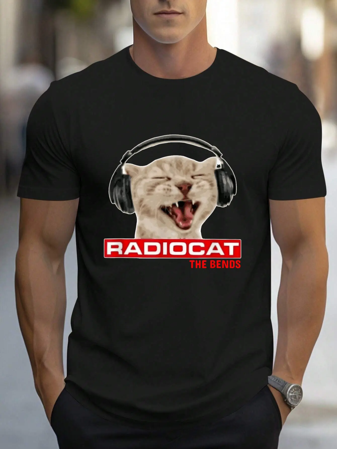 100% Cotton  Unisex Radiocat The Bends Funny Music Cat Meme Cat Mom Cat Lover T-Shirt Golf Gift T-Shirt For Men And Women