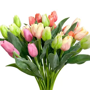 15pcs Tulips Artificial Flowers Real Touch Tulip Bouquets Arrangements for Mothers Day Spring Easter Wedding Home Table Decor, Lifelike Artificial Flower, Suitable for office, party decoration