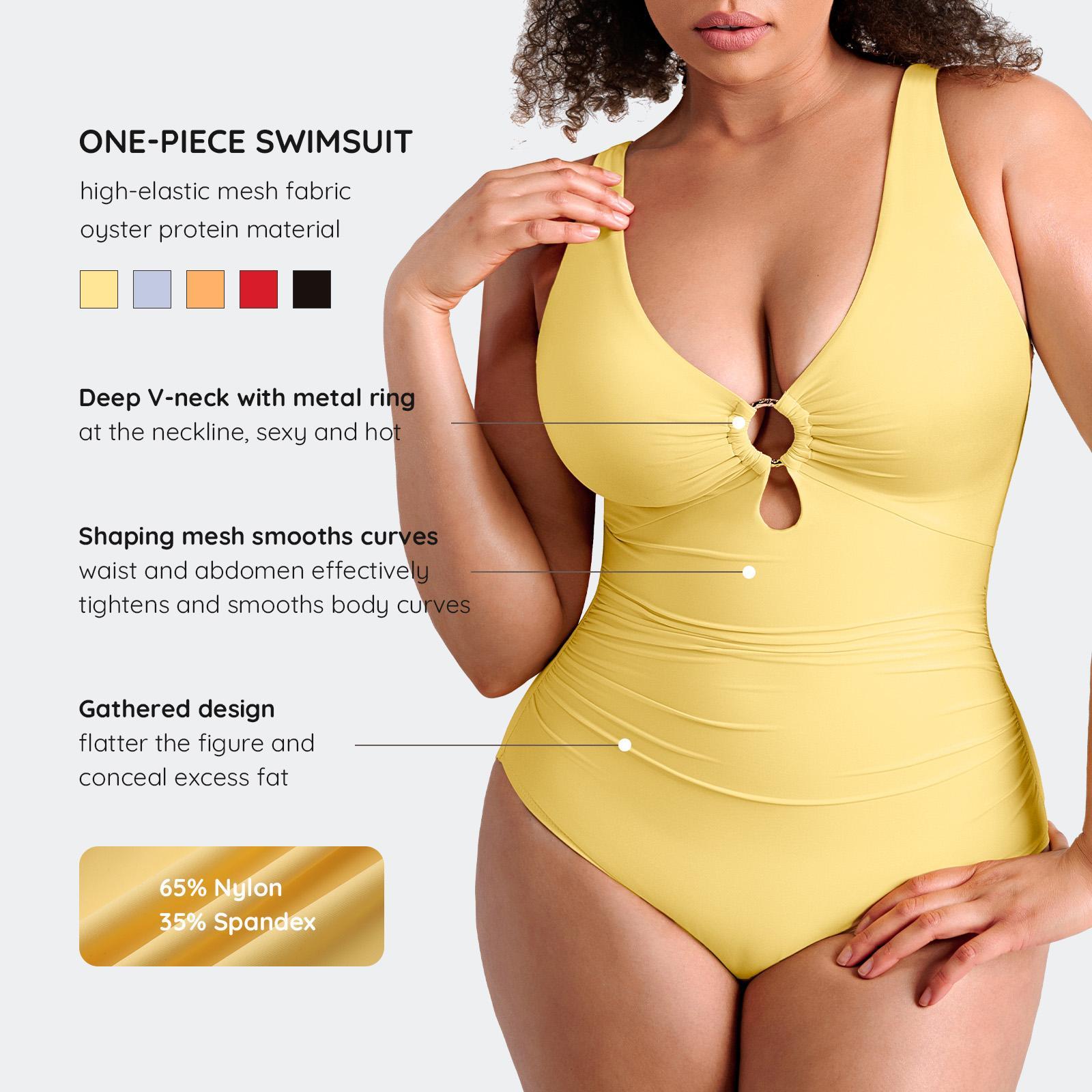 FeelinGirl #Live1 One Piece Swimsuit Womenwear Plus Size Plain Color High Cut with Removable Pads Summer New Arrivals SpringStatements