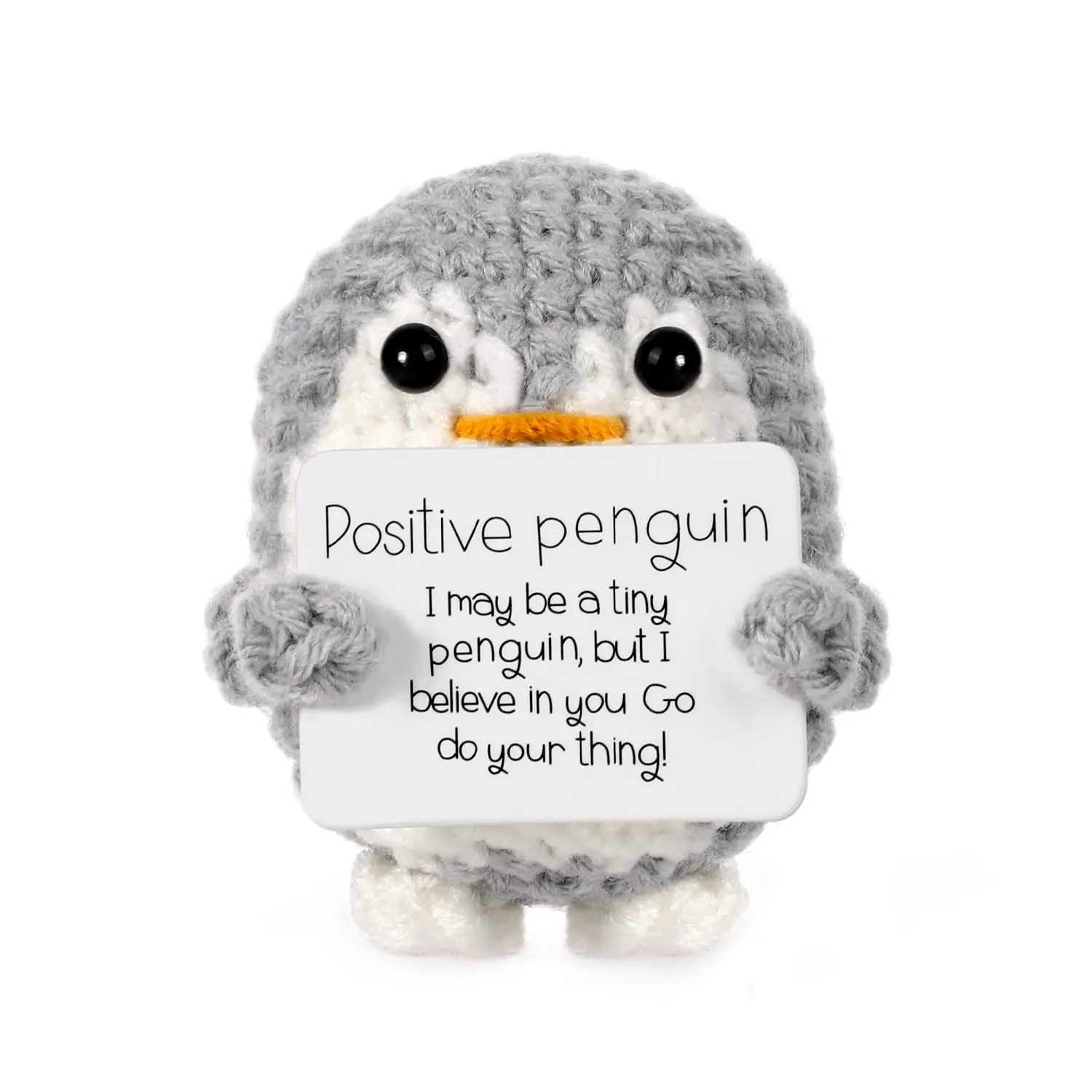 Positive Penguin Decorative Ornament, 1/8 Counts Funny Knitted Penguin Ornament with Positive Card, Cute Positive Penguin Crochet Decorative Ornament, Handmade Crochet Penguin Amigurumi, Amigurumi Gift