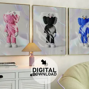 Hologram Kaws Poster Set of 3, Room Decor, Minimalist Best Decor, Hyper gift idea,