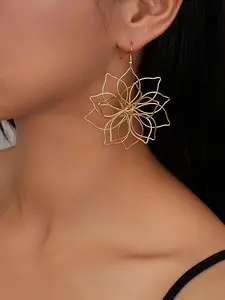 Bohemian Multi-Layer Hollow Flower Drop Earrings for Women, Casual Daily Wear, Valentine's Day Gift, Zinc Alloy, All Seasons, Dainty Fashion Jewelry