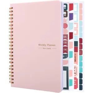 Undated Weekly Planner with Habit , 52 Weeks  Notebook A5 Weekly Goal Planner with Spiral Binding & Stickers  Work School Supplies for Women Girls 8.2" x 5.7" - Cute Style