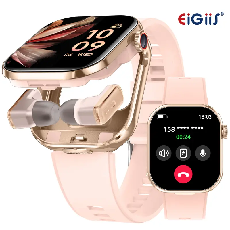 2.02" HD Screen 2-in-1 Electronic Smart Watch with Magnetic Wireless Bluetooth Headphones, Remote Call Make/Answer, IP67 Waterproof, Weather Check, Pedometer, Wireless Charging, Music Player, Compatible with iPhone Android, Gift for Men