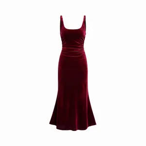 Cider Velvet Scoop Neckline Ruched Maxi Dress