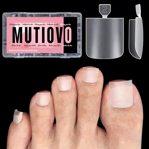 MUTIOVO 240 Pcs Press-On Toenails Kit - Soft Gel Full-Cover Extensions, Pre-Etched Double Matte Middle Tips Hiding Nail Beds Neatly, No Glue/UV Light for Salon DIY (Square/Round, Ideal for Girlfriend, Swimming Pool Use)