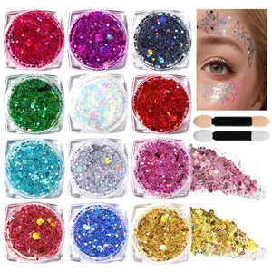 Body Glitter Face Glitter Makeup Festival Glitter Gel, 12 Colors Face and Body Glitter Gel, Hair Glitter Gel, Glitter Gel Makeup, Glitter for Face and Hair, Halloween Makeup