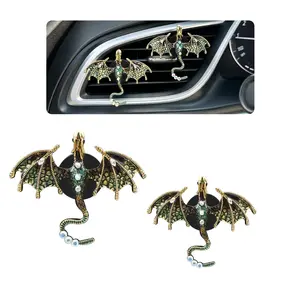 Green Car Accessories Bling Dragon Vent Clip  Refillable Oil Diffuser 2pcs Cute Alloy Dark Enamel Wyvern Decorations