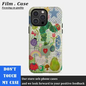 Cute Green Gingham Tough Phone Case Patchwork Caterpillar Ladybug Strawberry Aesthetic Protective Cover Fori Phone Case Compatible With Iphone 15 16 14 17 Pro Max 13 12 11 Drop Protection Rugged And Durable , Gift Funny Stickers Protection