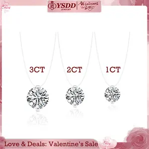 【#450 New Choker Necklace】Invisible 1-3CT Clear Nylon Thread Necklacevvs Synthetic Moissanite Necklace in 925 Sterling Silver Birthday Mother's Day Gift for Men Women Wedding Invisible Necklace