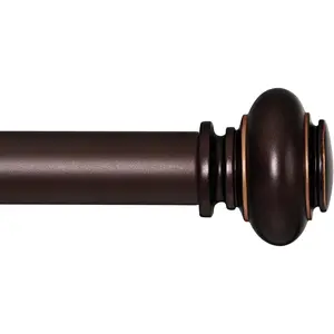 Bronze Curtain Rods for Windows 66 to 120 Inches Adjustable Decorative 1 Inch Diameter Single Window Curtain Rod Set with Classic Finials, Bronze with  Finishing