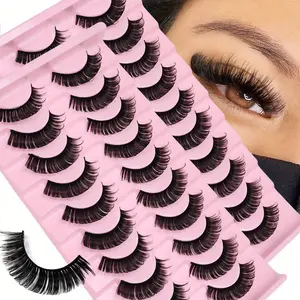 20pairs/2Pack Fluffy Fake Lashes Wispy False Eyelashes Thick Volume Fake Lashes Curly Fake Eyelashes D Curl Eyelashes