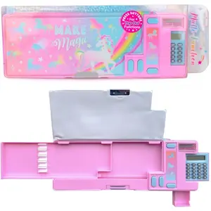 Unicorn Pencil Case - Multifunction Mechanical Pencil Box for Girls, 2 Compartments w/Pop-Out Calculator & Sharpener, Stationery Set,  Stationery  for  & Teens (Unicorn)