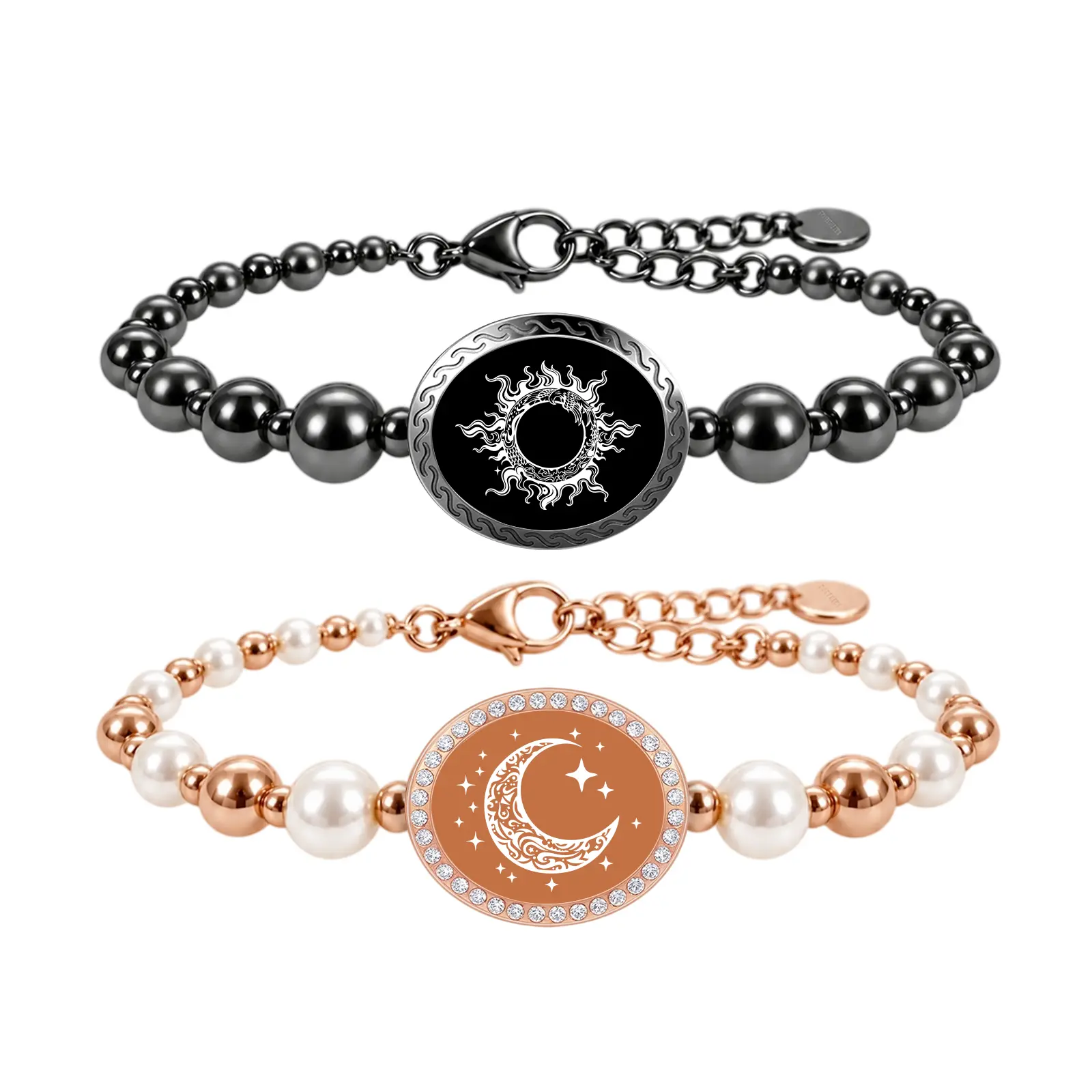 TUTEVETA Smart Couple Long-Distance Touch Bracelet Set, Sun-Moon Beaded Matching Bracelets, Bluetooth Pairing, Tap-Triggered Vibration & Light, Cross-Mile Connection, Romantic Couple Gift pulsera para mi novio daughter mother