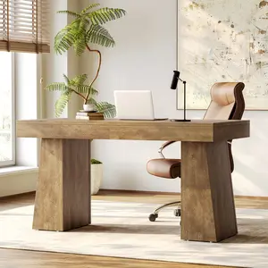 LITTLE TREE 55 Inches Executive Desk, Mid-Century Modern Home Office Desk, Wood Computer Table Business Workstation Small Conference Table LITTLE TREE 55 Inches Executive Desk, Mid-Century Modern Home Office Desk, Wood Computer Table Business Workstation Small Conference Table