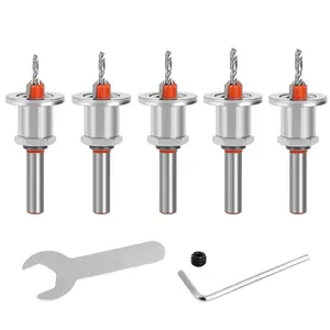 Countersink Drill Bit Set 5Pcs(2.8/3.0/3.2/3.5/4mm), Woodworking Countersink Drill Bits with Adjustable Bit Depth Stop for Wood.(8mm Countersink Diameter)