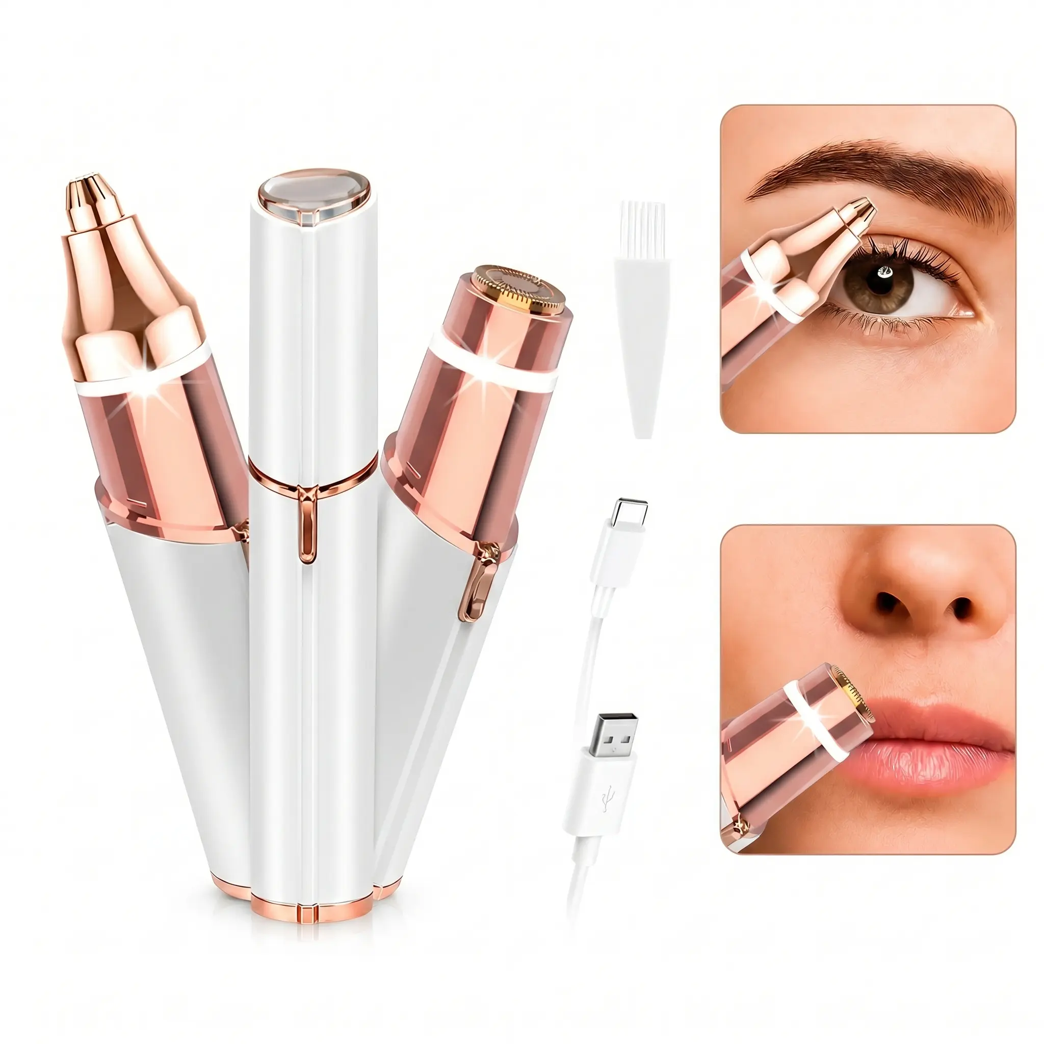 2-in-1 Facial Hair Remover & Eyebrow Trimmer for Women, Rechargeable Face Razor for Lip & Peach Fuzz, Daily Brow Shaper with Cleaning Brush, Portable Gentle Grooming Tool, summerwins Multifunctional Hair Shaver Shaving Machine