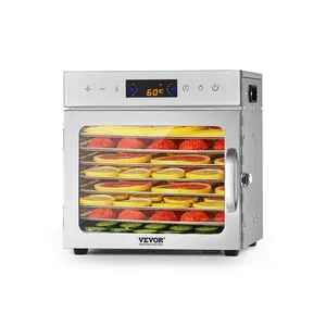 VEVOR Food Dehydrator Machine, 8 Stainless Steel Trays, 400W Electric Food Dryer with Adjustable Temperature 24-Hour Timer, Heated Dryer for Jerky, Meat, Fruit, Vegetables, Herbs, Dog Treats