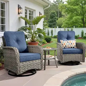 CAODOC Patio Wicker Chairs Swivel Rocker - Outdoor Swivel Rocking Chairs Set of 2 with Rattan Side Table, Patio Swivel Glider Chair 3 Piece Patio Furniture Sets for Deck Porch Pool