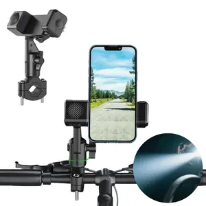 2 IN 1 Motorcycle Bike Phone Mount with Headlight - [Not Block Camera], 3 LED Lighting Modes, 360° Rotation Handlebar Phone Holder Clamp Shockproof For iPhone Samsung 4.7-7" Smartphones, Universal For 0.6-1.7" Widen Handlebar Scooter Bike Bicycle Ebike