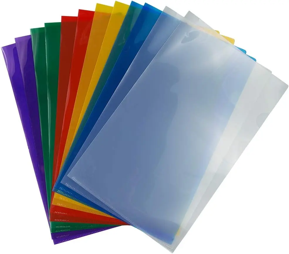 12-Pack Flexible Legal Size Plastic Page Protectors - 9x14.5in High-Quality Assorted Colors Sleeves for Holding, Protecting, Organizing Folders, Binders, Portfolios