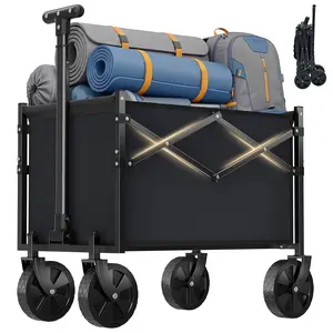 Collapsible Wagon with Wheels, 176 lbs Wagons Carts Foldable Wagon Cart with Flexible Handle, Lightweight Portable Folding Utility Grocery Shopping Cart for Grocery Sports Garden Camping