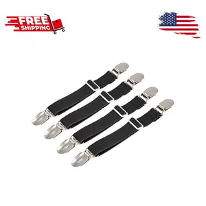 4Pcs Adjustable Bed Sheet Fasteners Suspenders (Black)