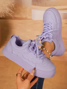 Women's Casual PU Leather Low-Top Sneakers, Footwear, Round Toe Camo Pattern, Thick Sole Fashion Shoes for Spring & Fall Seasons