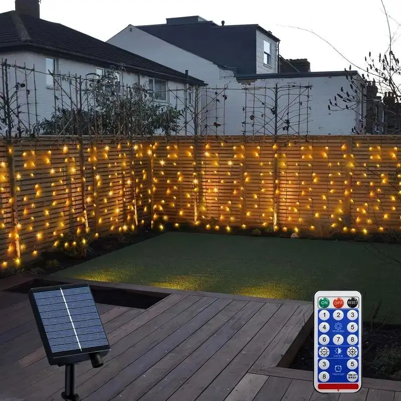 Solar Powered Curtain Light, 1 Count 8 Modes Remote Control Fairy String Light, Outdoor Decorative Light for Garden Patio Yard Deck Fence, Solar Light Outdoor, Decoration, Solar Strip Lights, Solar Led Lights, Led Light Up