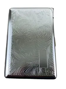 Designed Metal "Abstract Floral" Silver Case w/Built in Lighter