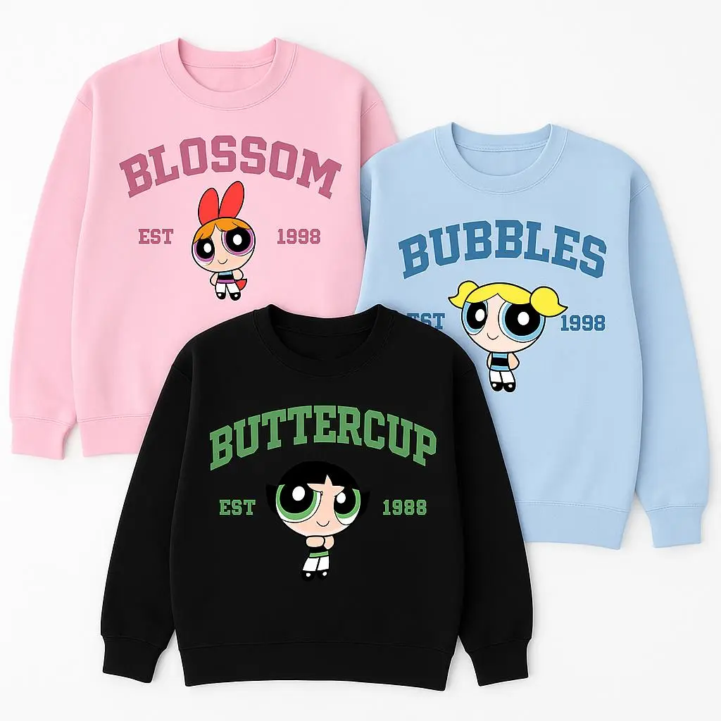 Buttercup Sweatshirt, Powerpuff Girls Character Sweatshirt, Bubbles Sweater, Blossom Cartoon Shirts, Trending Crewneck, Halloween Shirt, Gift For Friends