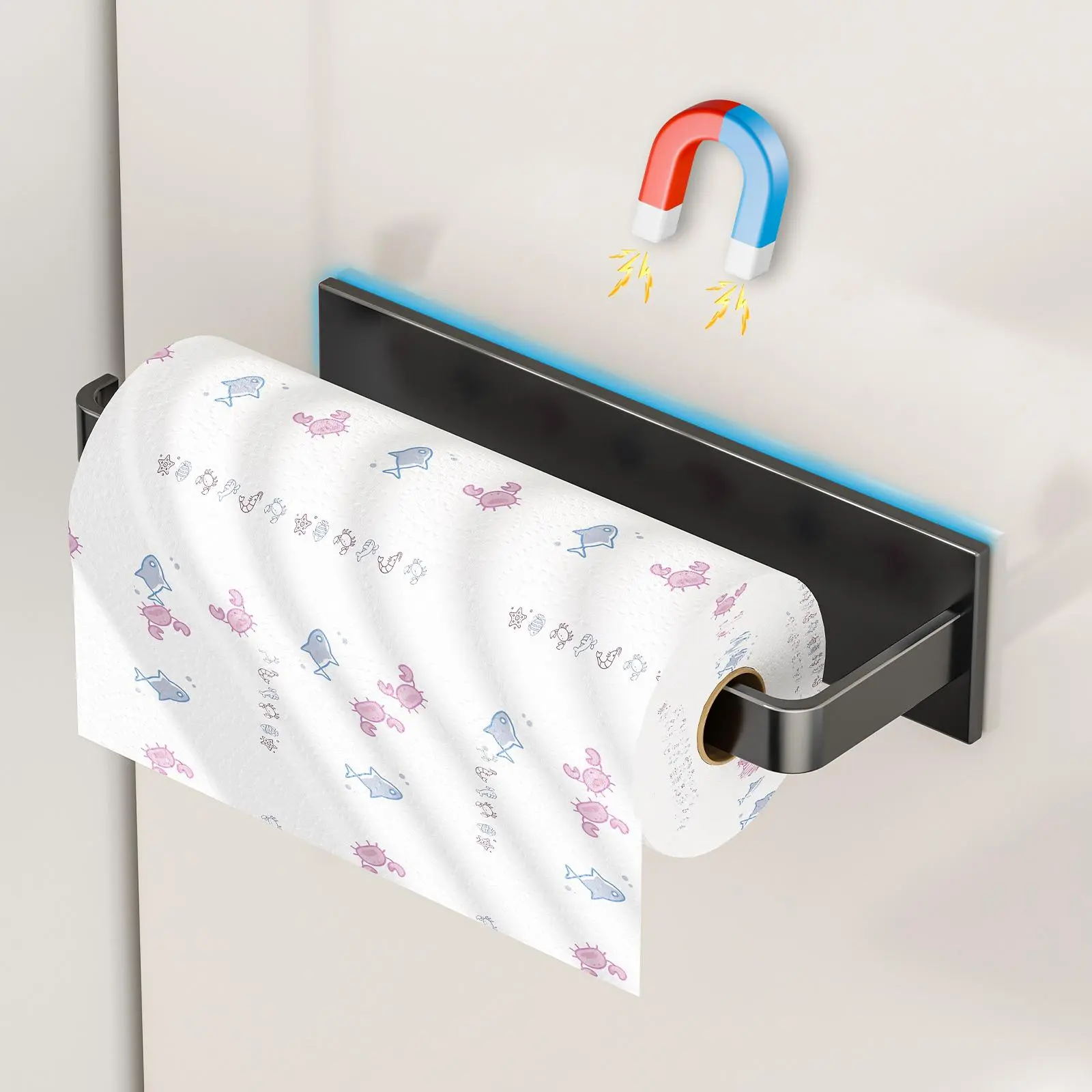 Metal Magnetic Paper Towel Holder - Heavy-Duty Steel Resists Daily Use, Magnetic Hold Grips Metal Surfaces, Modern Matte Finish Blends Neatly, Rust-Resistant Finish Stays Sleek, Fridge-Mount & Wall-Mount Organizer for Kitchen, Bathroom, Pantry