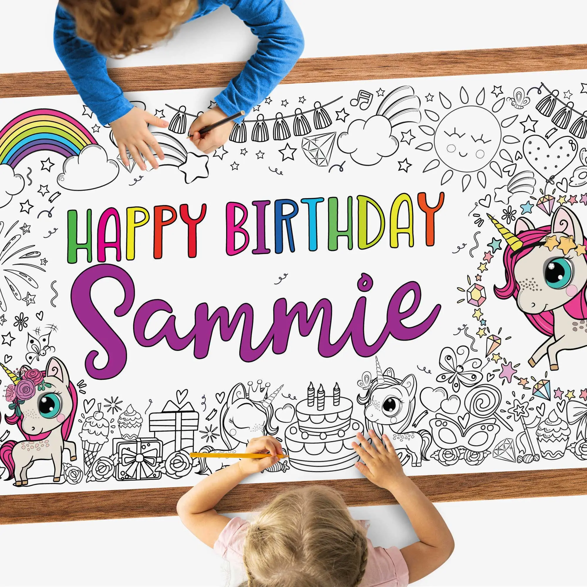 Unicorn Birthday Decorations | Personalized Coloring Tablecloth for Girls | Supplies for Party Table | Giant Coloring Poster