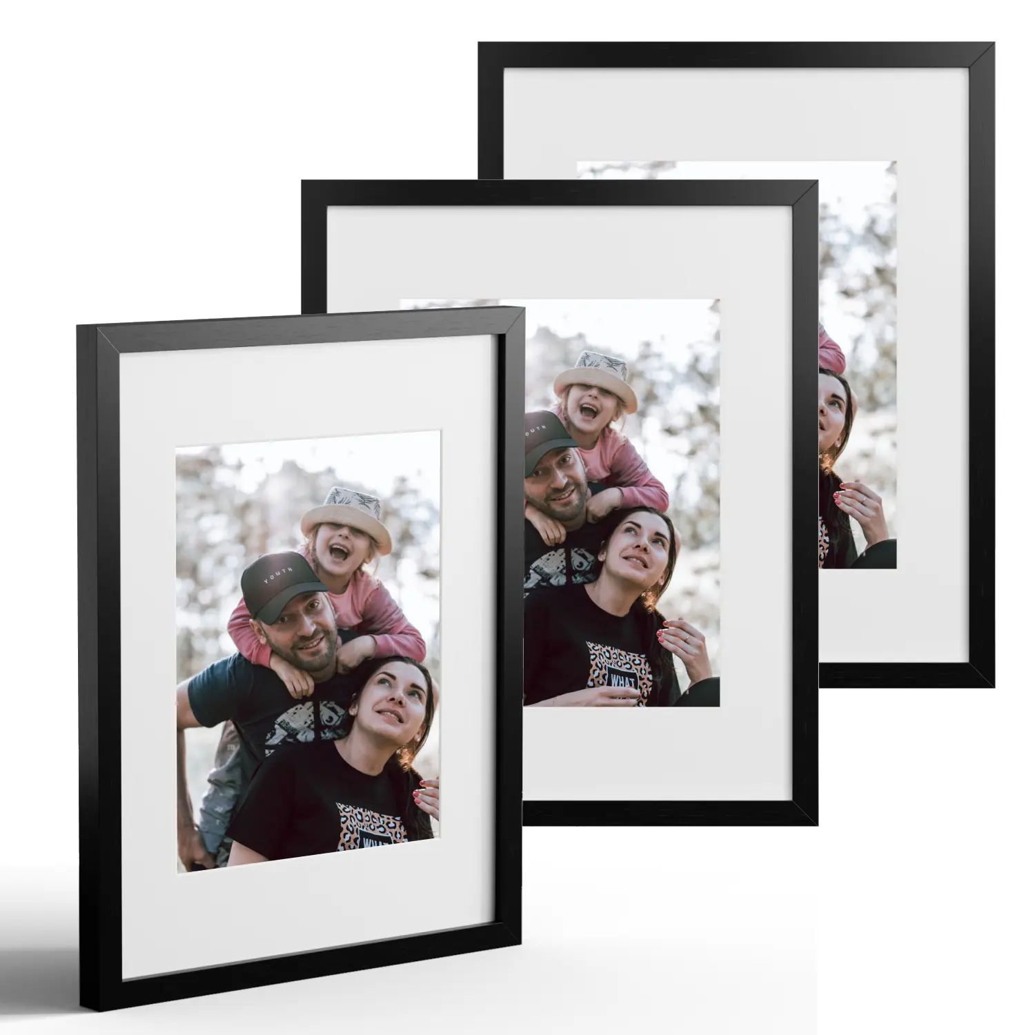 5x7/8x10/11x14 Black Picture Frames set of 3, Made of Wooden and Glass Photo frame - Displays Picture 4x6/5x7/8x10 with Mat or 5x7/8x10/11x14 without Mat, Desktop & Wall Collage Frame set