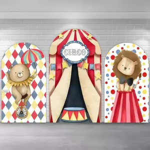 Circus Theme Birthday Party Arch Covers Stretchy Backdrop, Lion Bear Carnival Design, Perfect for Kids Birthday Party Photo Backdrop