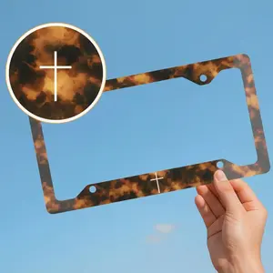 Christian Tortoise Shell License Plate Frame with Cross