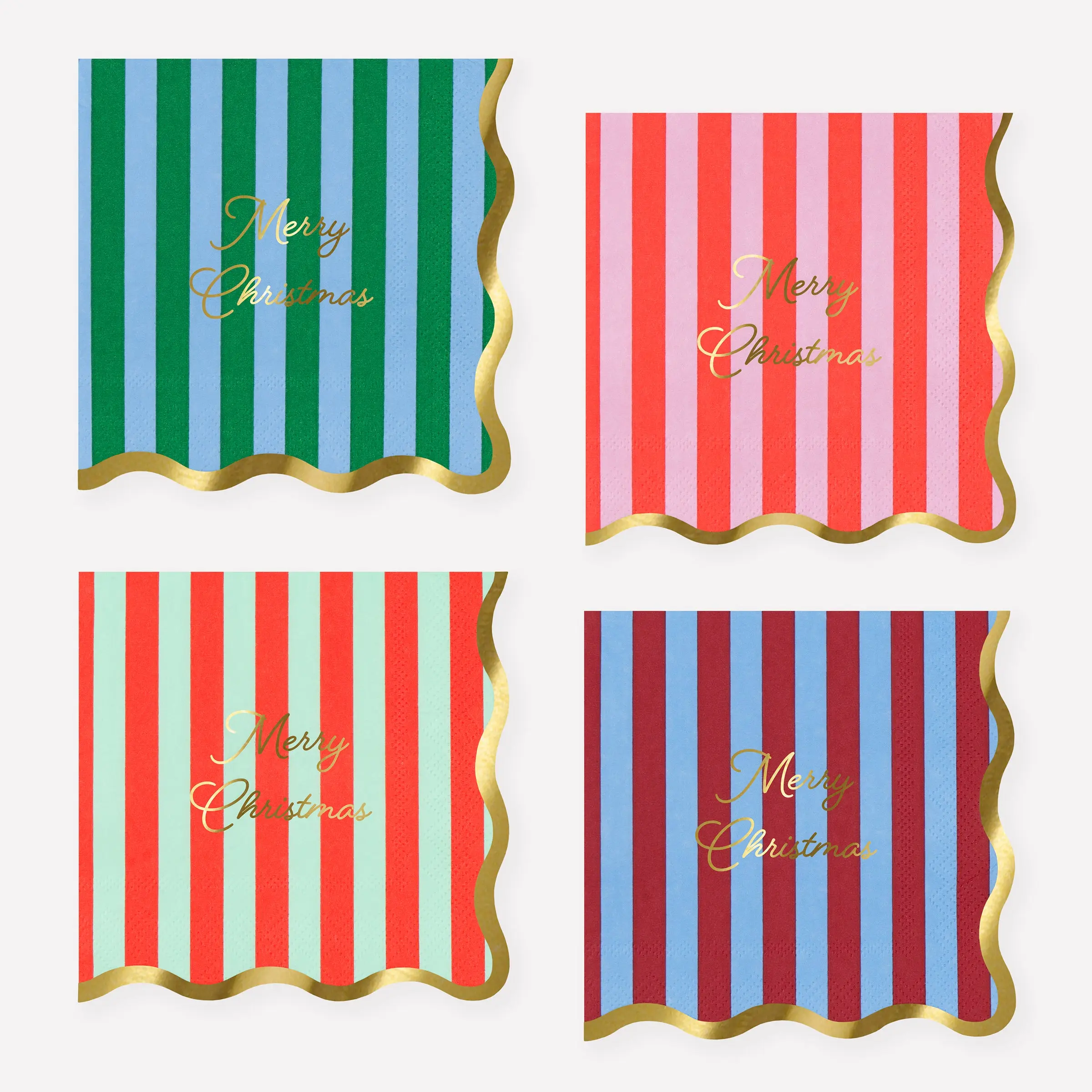 Striped Merry Christmas Small Napkins (x 16)