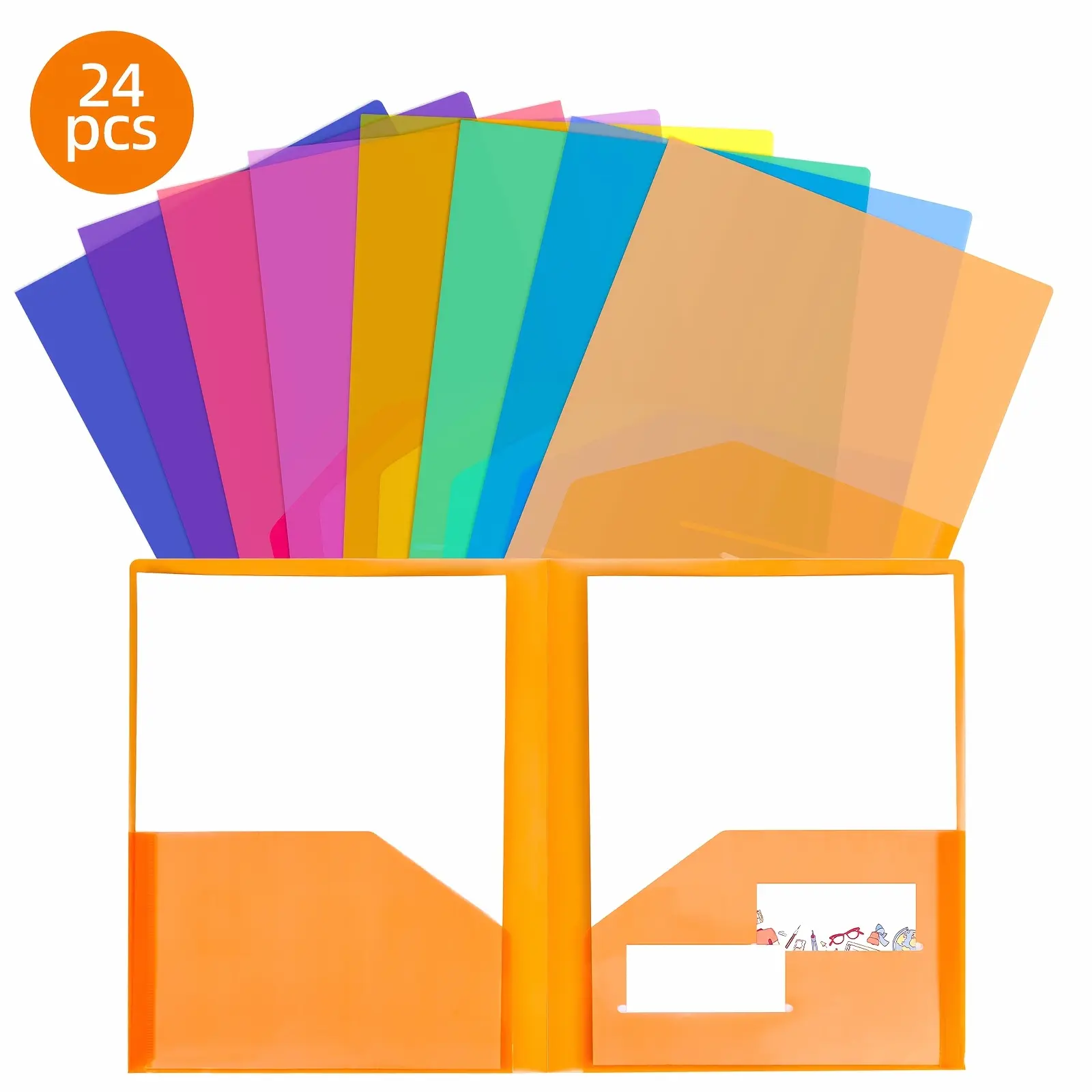 Plastic Folders with 2 Pockets (24pcs, Assorted Colors), Durable Clear Poly Document Folder, Letter Size, Back to School Folders, for Office, Teaching, Students And School, 9.4 X 11.6in